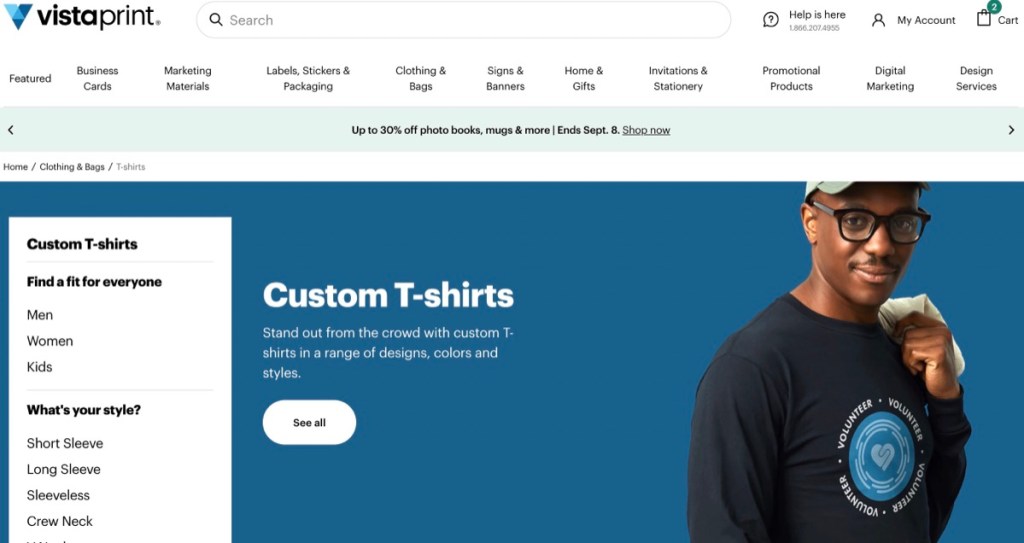 VistaPrint online custom logo t-shirt printing company & service
