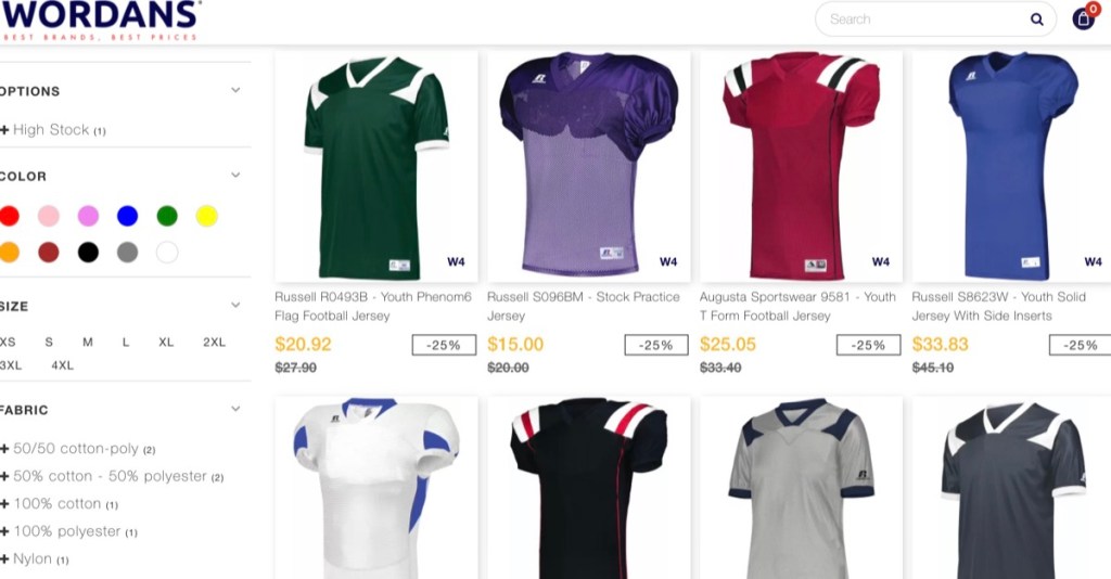 Wordans wholesale blank football jersey supplier