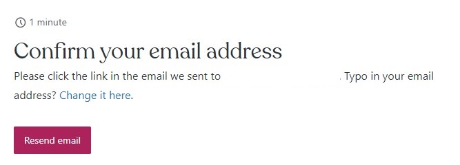 "Confirm email address" step WordPress.com
