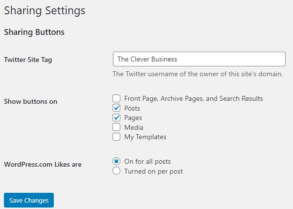 WordPress sharing settings