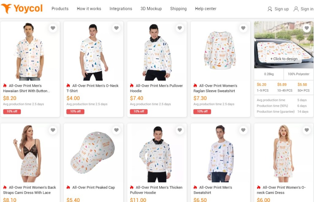 Yoycol all-over t-shirts, hoodies & sweatshirts printing on-demand company